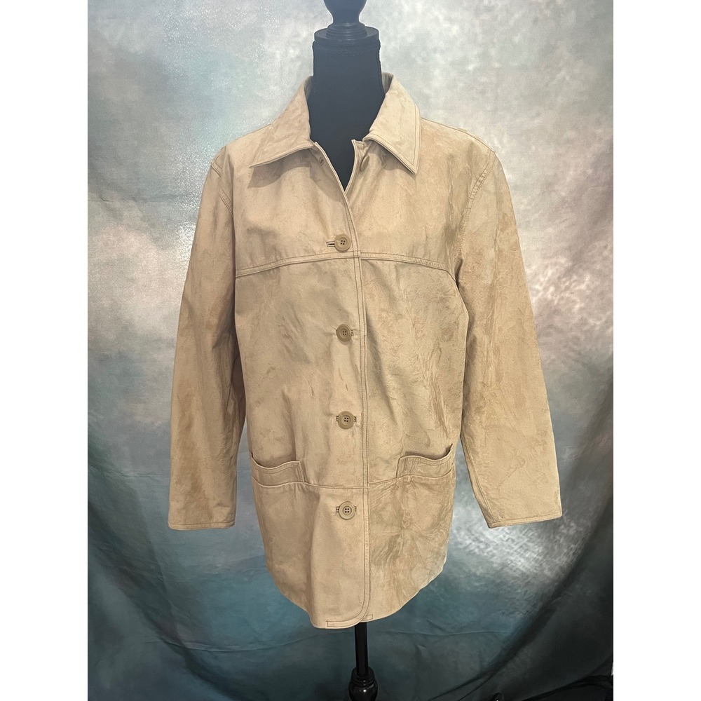 Vintage St Johns Bay Womens Tan Suede Button Front Jacket Medium - Picture 2 of 8